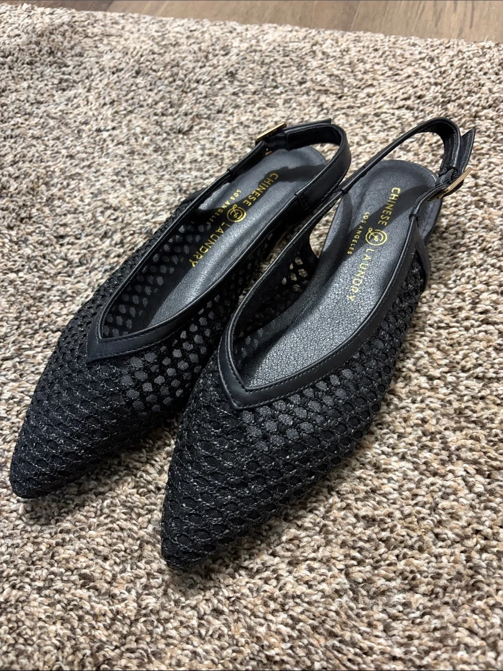Chinese Laundry Black Mesh Pointed Slingback Flats